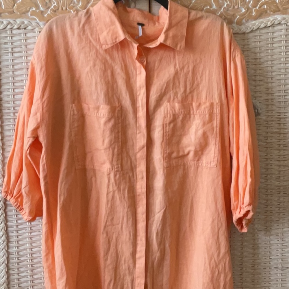 YFB Young Fabulous & Broke Sand Dollar Linen Orange Shirt Dress - Picture 4 of 14